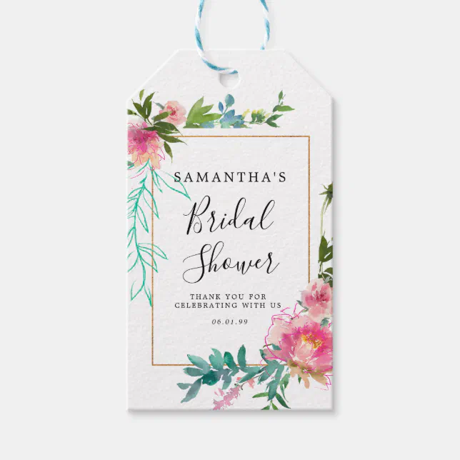 Pink and Gold Floral DIY Bridal Shower Favor Gift Tags | Zazzle