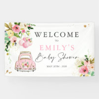 Pink And Gold Floral Drive By Baby Shower Welcome Banner