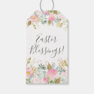Pink and Gold Floral Easter Blessings Gift Tags