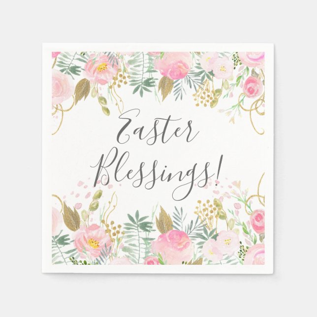 Pink and Gold Floral Easter Napkins (Front)