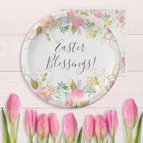 Pink and Gold Floral Easter Paper Plates