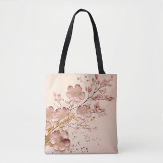 Pink and Gold Floral Elegant Minimalist Tote Bag
