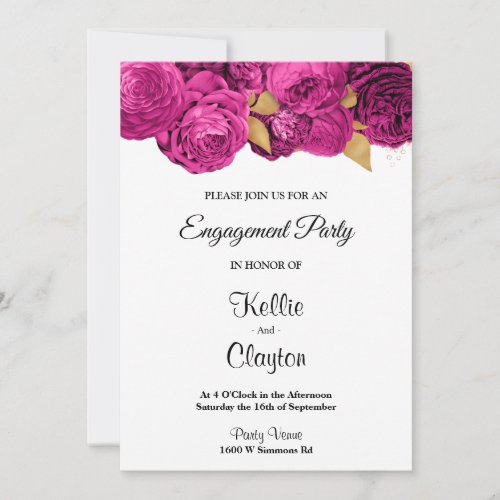 Pink And Gold Floral Engagement Party Invitation