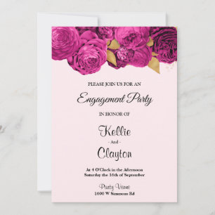 Pink And Gold Floral Engagement Party Invitation