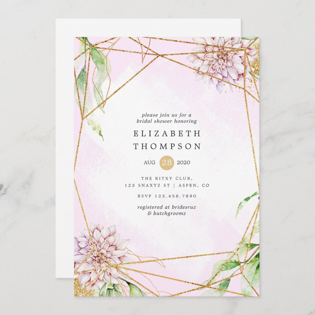 Pink And Gold Floral Geometric Bridal Shower Invitation Zazzle 7527