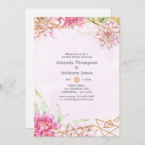 Pink and Gold Floral Geometric Couples Shower Invitation
