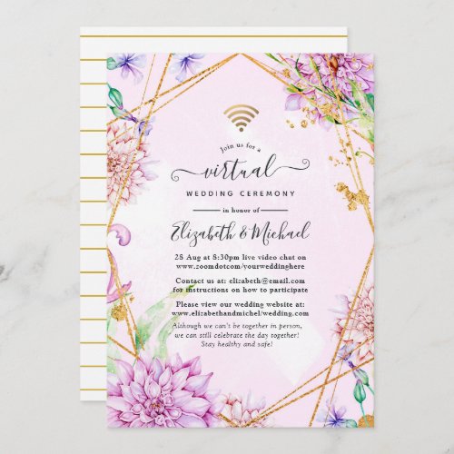 Pink and Gold Floral Geometric Virtual Wedding Invitation