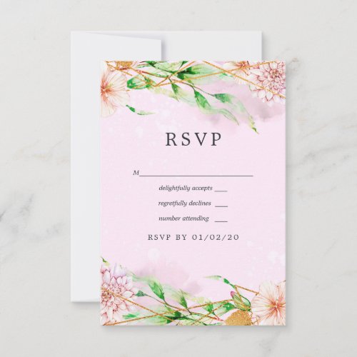 Pink and Gold Floral Geometric Wedding RSVP Card