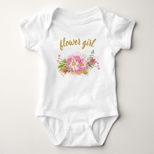 Pink and Gold Floral Girl All-In-One Outfit Baby Bodysuit (Front)