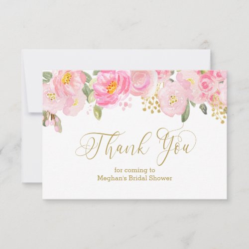 Pink and Gold Floral Gold Calligraphy Thank You Card