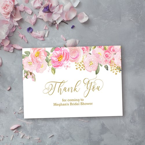 Pink and Gold Floral Gold Calligraphy Thank You Enclosure Card