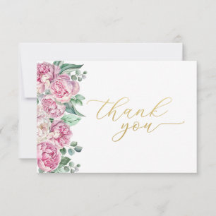 Pink and Gold Floral Greenery Baby Shower Thank Yo Thank You Card