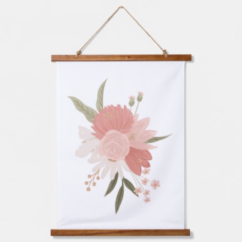Pink and Gold Floral Greenery Girl Nursery Decor Hanging Tapestry