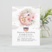 Pink and Gold Floral Hot Air Balloon Baby Shower Invitation (Standing Front)