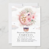 Pink and Gold Floral Hot Air Balloon Baby Shower Invitation (Front)
