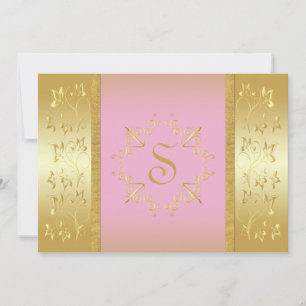 Pink and Gold Floral Monogrammed Invitation