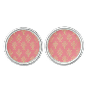 Pink And Gold Floral Pattern Cufflinks