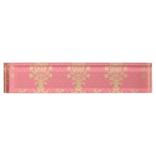 Pink And Gold Floral Pattern Desk Name Plate