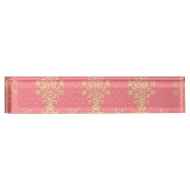 Pink And Gold Floral Pattern Desk Name Plate (Front)