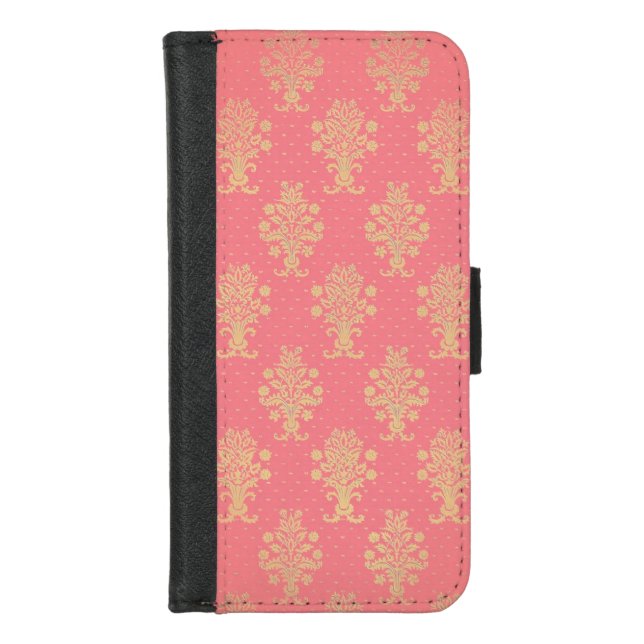 Pink And Gold Floral Pattern iPhone Wallet Case (Front)