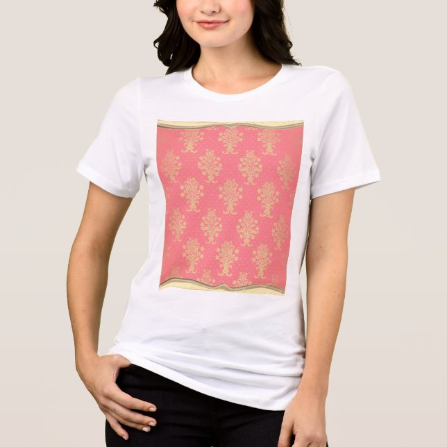 Pink And Gold Floral Pattern Tri-Blend Shirt (Front)