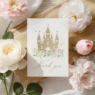 Pink and Gold Floral Princess Baby Shower Letterpress Thank You Card