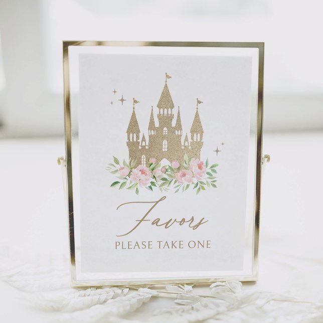 Pink and Gold Floral Princess Birthday Favors Sign (Creator Uploaded)