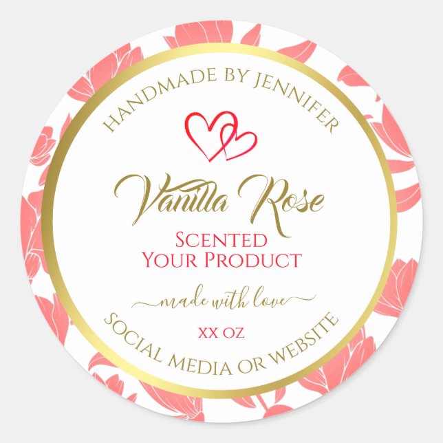 Pink and Gold Floral Product Packaging Labels (Front)