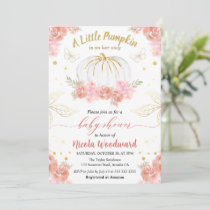 Pink and Gold Floral Pumpkin Girl Baby Shower Invitation