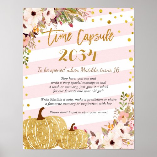 Pink and Gold Floral Pumpkin Time Capsule Poster