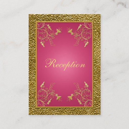 Customizable Pink and Gold Floral Reception Enclosure Card Business Card Templates
