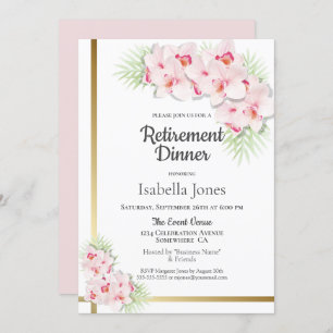 Pink and Gold Floral Retirement Dinner Party Invitation