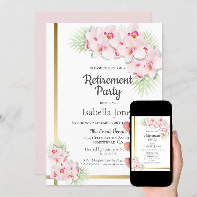 Pink and Gold Floral Retirement Party Invitation | Zazzle