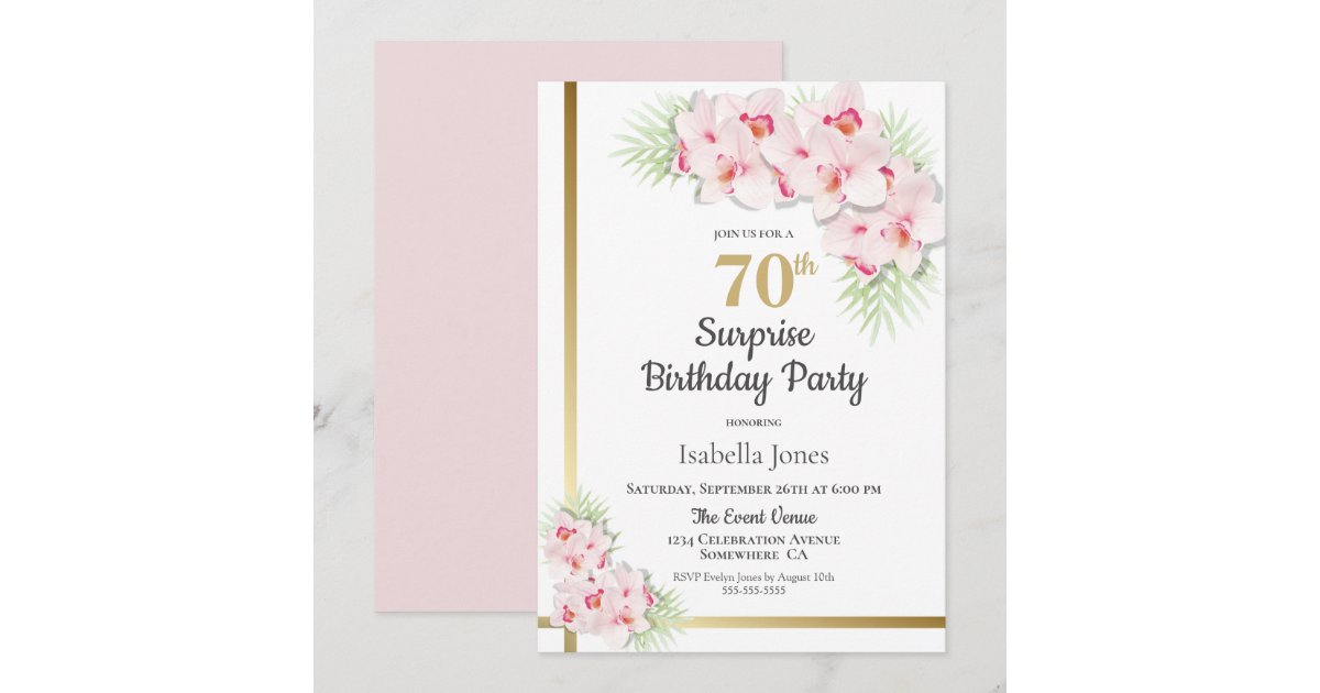 Pink and Gold Floral Surprise 70th Birthday Party Invitation | Zazzle