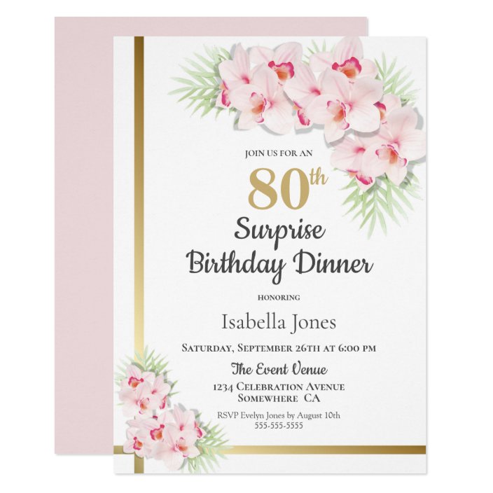 Pink and Gold Floral Surprise 80th Birthday Dinner Invitation | Zazzle.com