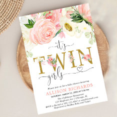 Pink And Gold Floral Twin Girls Baby Shower Invitation at Zazzle