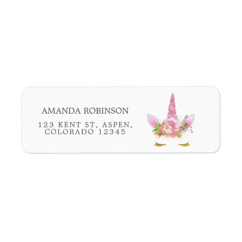 Pink and Gold Floral Unicorn Girl Baby Shower Label