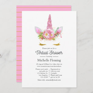 Pink and Gold Floral Unicorn Virtual Baby Shower Invitation