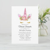 Pink and Gold Floral Unicorn Virtual Baby Shower Invitation (Standing Front)