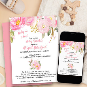 Pink and Gold Floral Watercolor Baby Sprinkle Invitation