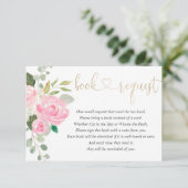 Pink and gold floral watercolor girl book request enclosure card (Standing Front)