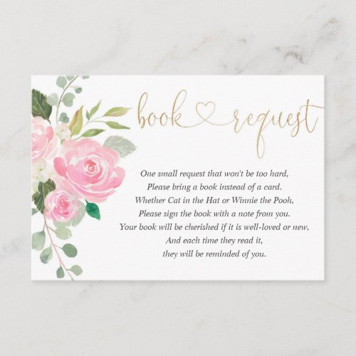 Pink and gold floral watercolor girl book request enclosure card