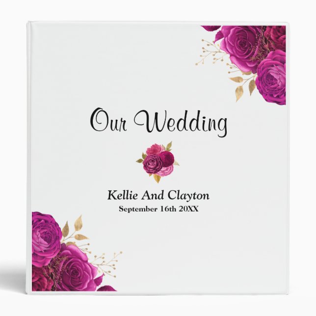 Pink And Gold Floral Wedding Album 3 Ring Binder (Front)