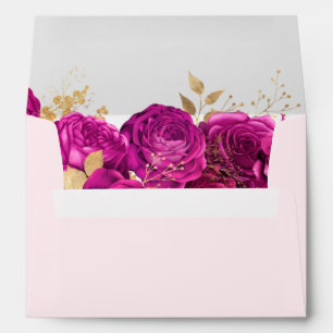 Pink And Gold Floral Wedding Envelope
