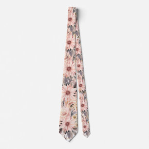 Pink and Gold Floral Wedding Groom Neck Tie