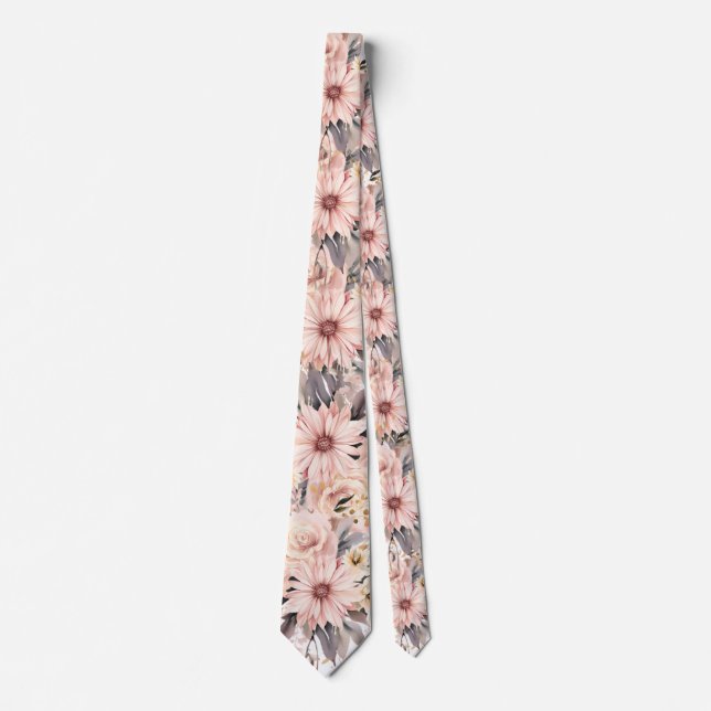 Pink and Gold Floral Wedding  Groom Neck Tie (Front)