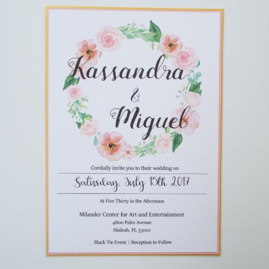Pink And Gold Floral Wedding Invitation (Top)