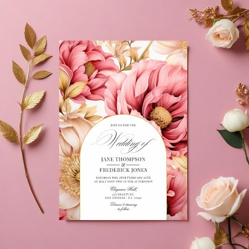 Pink and Gold Floral Wedding Invitation