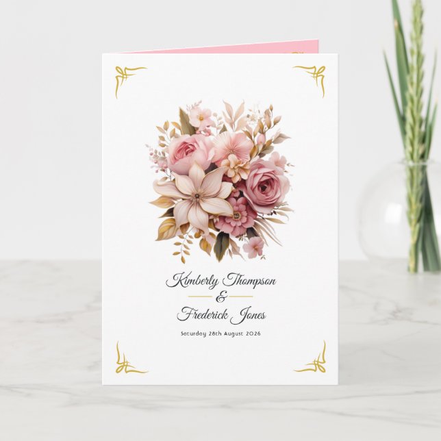 Pink and Gold Floral Wedding Program (Front)