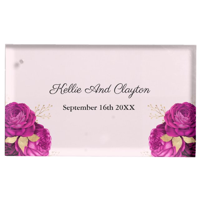 Pink And Gold Floral Wedding Table Card Holder (Front)
